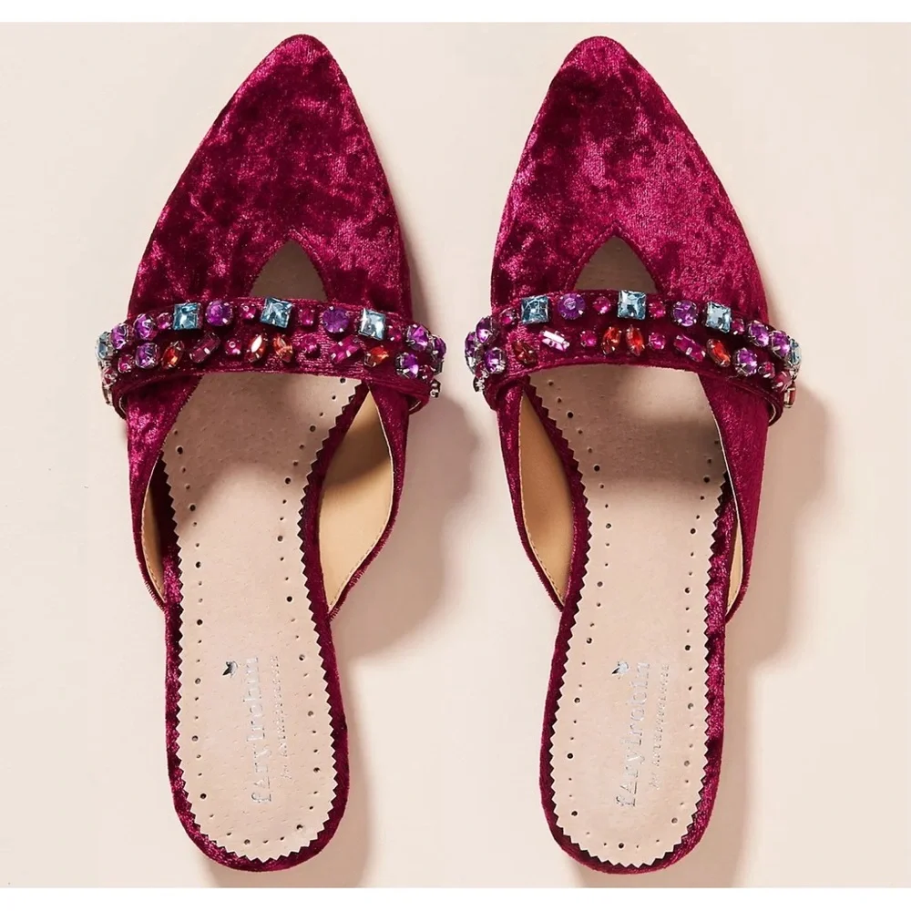 Anthropologie Farylrobin Tarray Embellished Velvet Flats NWT SZ 10 - Picture 2 of 15